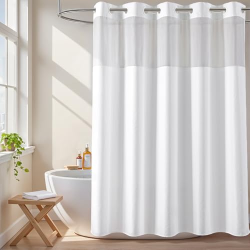 River Dream White No Hook Fabric Shower Curtain or Liner with Sheer Window | Extra Long, No Liner Included or Needed, One-Piece Design, Hotel-Quality for Bathroom, Water Repellent, 71x86 - color: White, size: 71"W x 86"L (Pack of 1)