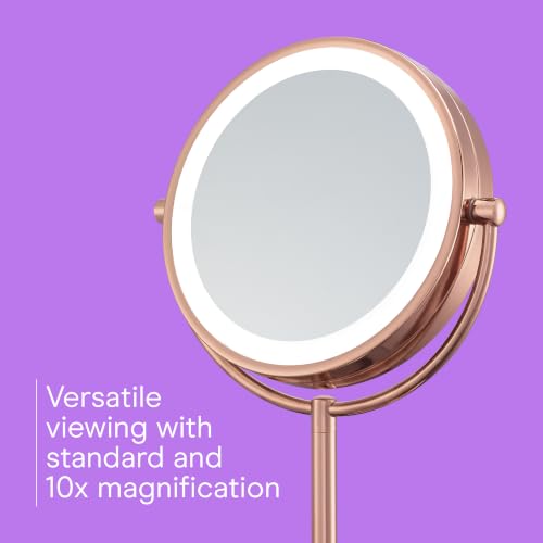 Conair Lighted Makeup Mirror, LED Vanity Mirror, 1X/10X Magnifying Mirror, Double Sided, Battery Operated in Rose Gold - style: Rose Gold 1X/10X Magnification