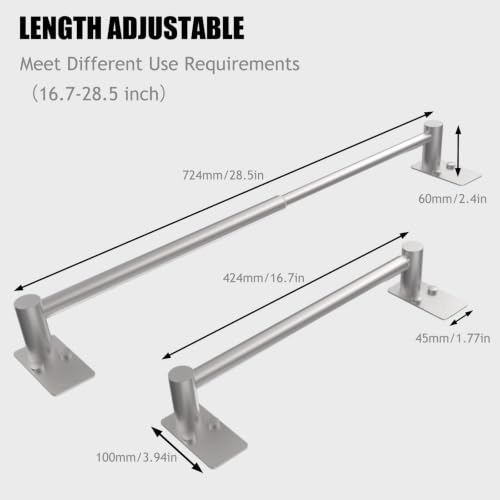 Towel Bar, Adhesive or Drill Wall Mount, Brushed Nickel, 2 Pack | Adjustable 16.7 to 28.5 Inch, 304 Stainless Steel Hand Towel Holder, Square Base Towel Racks for Bathroom, Kitchen Use - color: Extended Length–nickel