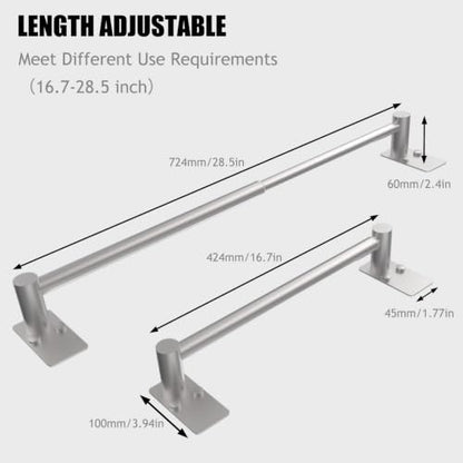 Towel Bar, Adhesive or Drill Wall Mount, Brushed Nickel, 2 Pack | Adjustable 16.7 to 28.5 Inch, 304 Stainless Steel Hand Towel Holder, Square Base Towel Racks for Bathroom, Kitchen Use - color: Extended Length–nickel