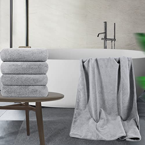 POLYTE 330 GSM Poly Blend Microfiber Quick Dry Bath Towel, 30x57 in, 4 Pack | Oversize, Lint Free, Lightweight, Body Towel - color: Gray