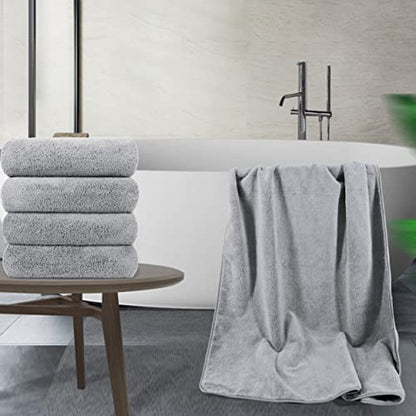 POLYTE 330 GSM Poly Blend Microfiber Quick Dry Bath Towel, 30x57 in, 4 Pack | Oversize, Lint Free, Lightweight, Body Towel - color: Gray