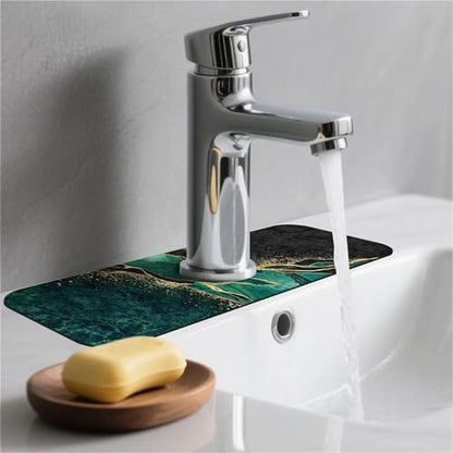 Kitchen Sink Splash Guard，Black and green gold marble Faucet Mat Sink Gadgets-Super Absorbent Fast Drying Mat Drip Catcher for Kitchen, Bathroom,Sink Mat, Dish Drying Mat, Bathroom(15" X 5.5" ) - color: Black and green gold marble