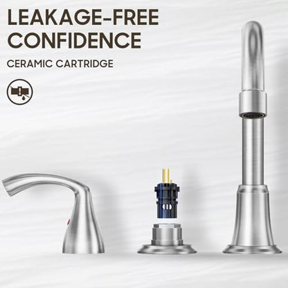 Phiestina 8 Inch Brushed Nickel Widespread Bathroom Sink Faucet 2 Pack, 2 Handle 3 Hole Bathroom Faucet with Metal Pop up Drain and Water Supply Lines,WFJC180-BN-2PACK - color: Brushed Nickel-8 IN, style: 2 pack