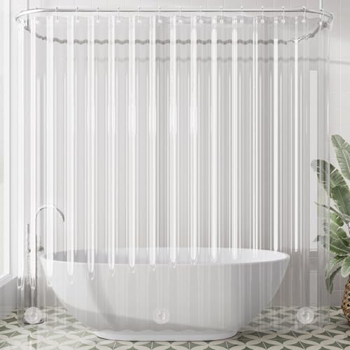 AmazerBath Extra Wide Shower Curtain Clear 108 Inches Wide, Wrap Around Shower Curtain for Clawfoot Tub, Heavy Duty PEVA with 3 Weighted Stones and 18 Grommet Holes, 108x72 Inches - color: 8g Clear, size: 108"W x 72"L (Pack of 1)