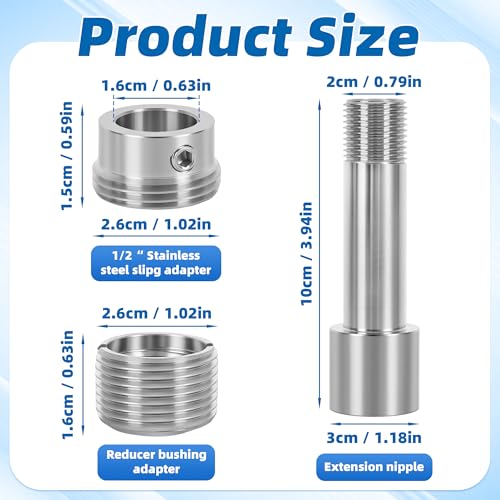Tub Spout Adapter Kit, 304 Stainless Steel, Universal Fit for 1/2" Copper Pipe, 1/2" IPS and 3/4" IPS Threads, Bathtub Faucet Spout Repair Kit for Diverter & Non-Diverter Spouts
