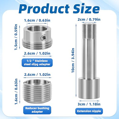 Tub Spout Adapter Kit, 304 Stainless Steel, Universal Fit for 1/2" Copper Pipe, 1/2" IPS and 3/4" IPS Threads, Bathtub Faucet Spout Repair Kit for Diverter & Non-Diverter Spouts