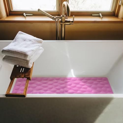 Non-Slip Bathtub Mat OTHWAY Soft Rubber Bathroom Bathmat with Strong Suction Cups (Pink, 16x31.5 inch) - color: Pink, size: 31.5" x 16" (Rectangular)