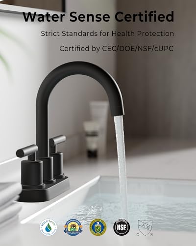 VXV Bathroom Sink Faucet 4 Inch 2 Handle Centerset Utility Lavatory Vanity Modern 360 Rotating Black Water Faucet with Pop-up Drain Stopper Assembly and Supply Lines Fits 2 Hole - color: Matte Black