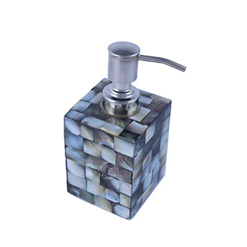 4-Piece Houseware Mother of Pearl & Steel Countertop Hand Liquid Soap/Lotion Dispenser - Toothbrush Holder - Soap Dish Sanitary – Tray | Home Decor Gift (Black and White) - color: Black and White