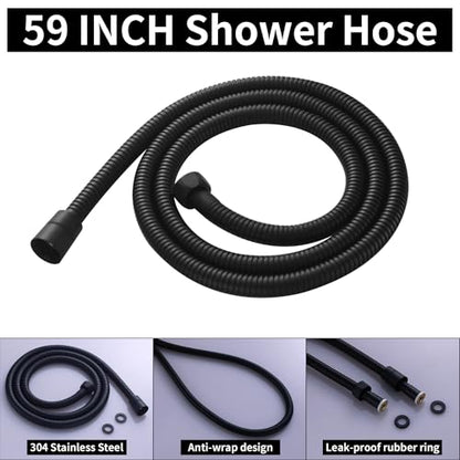 AYIVG Matte Black Finish Round Brass 2 In 1 Function High Pressure Handheld Shower Head Sprayer Hand Shower Wand with 59 Inch Hose For Bathroom Shower System - color: Matte Black