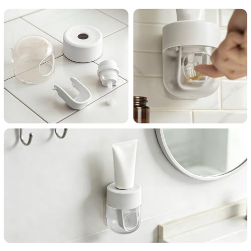 Toothpaste Dispenser, Automatic Squeezer, Multi-Functional No-Drill Wall-Mounted, White