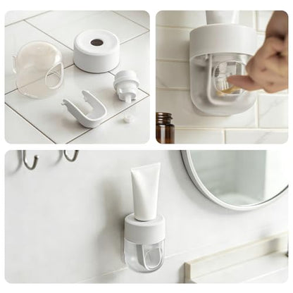 Toothpaste Dispenser, Automatic Squeezer, Multi-Functional No-Drill Wall-Mounted, White