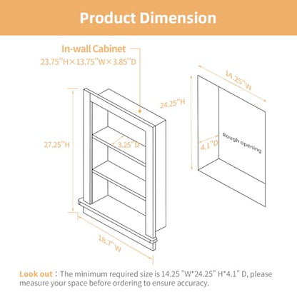 14 x 24 Recessed Medicine Cabinet, White Bathroom Wall Cabinet, 3-Tier Wall Niche with Mirror, for Bathroom Storage - color: White