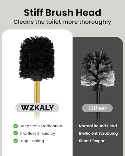 Toilet Brush and Holder Set, Toilet Bowl Brush for Bathroom with Long Handle, Stainless Steel Toilet Cleaner Brush with Durable Scrubbing Bristles,Splash-Prooft (Brushed Gold) - color: Brushed Gold