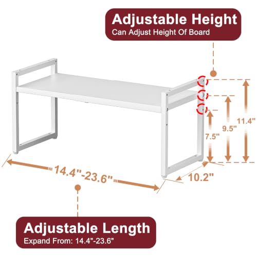 Expandable Kitchen Storage Shelves,100LBS Heavy Duty Metal Shelving Unit For Pot Pans Appliance,Adjustable White Small Shelf Rack Organizer For Kitchen Countertop Under Cabinet Closet Garage Pantry - size: 10.24"D x 23.82"W x 11.41"H