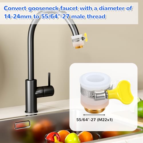2 Pcs Faucet Hose Adapter, Kitchen Sink Faucet Adapter to Garden Hose Compatible with Multi-Water Filters, with 14-24mm Inner Diameter