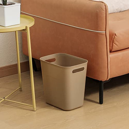 UUJOLY Plastic Small Trash Can Wastebasket, Garbage Container Basket for Bathrooms, Laundry Room, Kitchens, Offices, Kids Rooms, Dorms, 3.5 Gallon, Khaki | Compact Sturdy Garbage Can for Bathroom, Laundry Room, Kitchen, Office, Kids Room, Dorm, Durable, E
