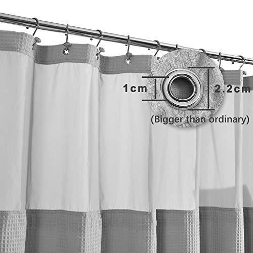 Barossa Design Cotton Shower Curtain with Snap-in Liner Gray, 71x78 Long | Cotton Blend, Honeycomb Waffle Weave, Fabric Snap on/off Liner, Water Repellent, Mesh Window, Machine Washable, 71 x 78 - color: Lake Wanaka Gray, size: 71"W x 78"L (Pack of 1)