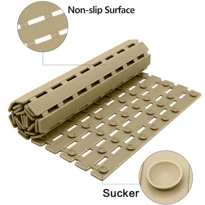 BEMISO Shower Mat Non Slip Bathtub Mat 37.4 x 15.7 Inch Bath Mat for Tub | Suction Cups,Drain Holes,Easy Dry,Easy to Cut,Eco-Friendly - color: Brown, size: 37.4 x 15.7 inches