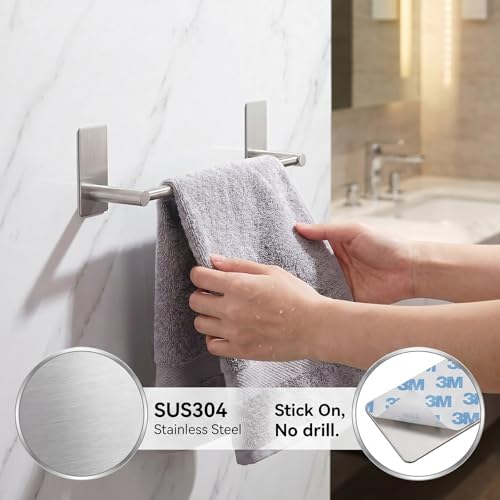 Adhesive Towel Bar 9-inch, Stick On Bath Towel Rack, Hand Towel Holders, No Drilling on Wall - Brushed Nickle - color: Brush Nickle, size: 9-Inch