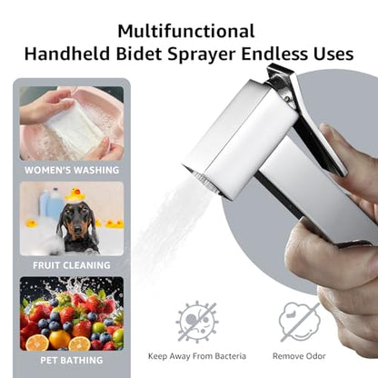 Handheld Bidet Sprayer for Toilet, Cloth Diaper Sprayer with Wall Mounts (ABS) and Hand Held Bidet Bathroom Hose (Stainless Steel), Jet Spray for Toilet, Muslim Shower, Easy to Install (Chrome) - color: Chrome