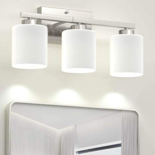 Honesorn Bathroom Light Fixtures Brushed Nickel, 3-Light Vanity Lights | Bathroom Vanity Light with Frosted Shades, Modern Bathroom Lights Over Mirror, Anti-Rust, E26 Socket (Bulbs Not Included) - color: Brushed Nickel, size: 3-Light