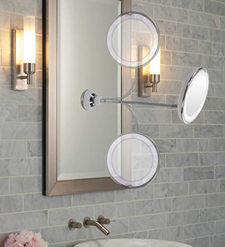 5 STAR SUPER DEALS 10x Magnifying Suction Cup Mirror with 14 LED Lights - 6.5" Bathroom Makeup Vanity Mirror with Adjustable Light, 360 Rotating Flexible Gooseneck & Power Lock
