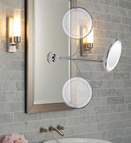 5 STAR SUPER DEALS 10x Magnifying Suction Cup Mirror with 14 LED Lights - 6.5" Bathroom Makeup Vanity Mirror with Adjustable Light, 360 Rotating Flexible Gooseneck & Power Lock