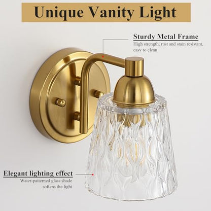 Mecgirn Stainless Steel Bathroom Vanity Light Over Mirror, 1 Light Brushed Gold Bathroom Light Fixtures with Textured Glass Shades, Modern Vanity Lighting Wall Mount - color: Brushed Gold, size: 1 Light