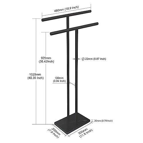 40 Inch Freestanding Towel Rack for Bathroom Floor Double-T Shape Bath Sheet Holder with Marble Design Base Standing Towel bar Next to Tub or Shower Towel Holder Stand SUS304 Matte Black - color: Matte Black