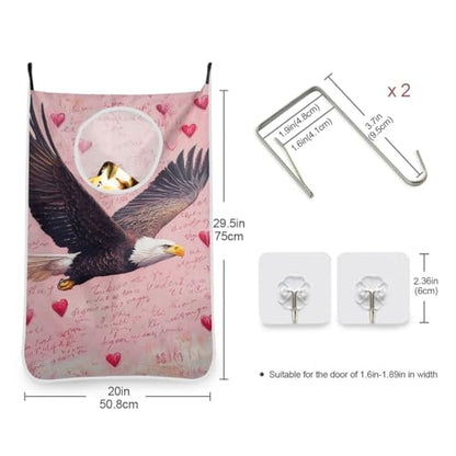 1PC Hanging Laundry Hamper Bag Over the Door Laundry Hamper Wall Hamper Large Dirty Clothes Hamper with Stainless Steel Hooks 29.5x20Inch Bald Eagle Valentine Hearts Letters - color: Bald Eagle Valentine Hearts Letters, size: 1 PC