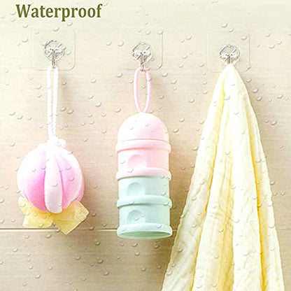 12 Pack Adhesive Wall Hooks Heavy Duty No Drill Clear Sticky Hooks, 33LB | Waterproof Transparent Sticky Hooks for Hanging, 33lbs Max Load No Damage,Ideal for Towel,Coat,Bathroom,Kitchen,Home - size: 12 Pack