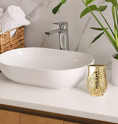 Zahari Home Sinatra Bath Tumbler Toothbrush and Toothpaste Holder Makeup Organizer, Champagne - color: Champange, size: 4.25" x 3" x 3" Tumbler