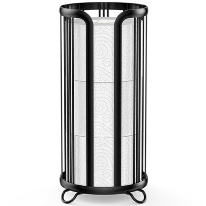 Toilet Paper Holder Stand, Freestanding Bathroom Tissue Organizer，Black | No Drilling No Assemble,Rustproof,Waterproof Raised Feet,Fit 3 Mega Rolls,Instant Paper Storage,Space-saving Renter Friendly - color: Black