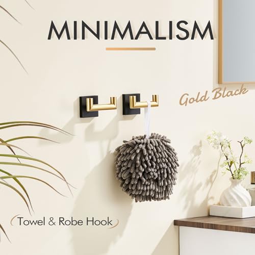 KOKOSIRI Robe Hooks Bath Towel Hooks Bathroom Hardware Double Coat Hooks Wall Mounted, Stainless Steel 2 Pack Black with Gold B1015GDK-P2 - color: Black Gold, size: 2 Pack