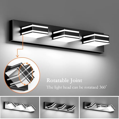 Ralbay LED Modern Bathroom Vanity Lights Black 3-Light 24inch Matte Black Modern Acrylic Bathroom Wall Lighting Fixtures Over Mirror - color: Black, size: 24 inch