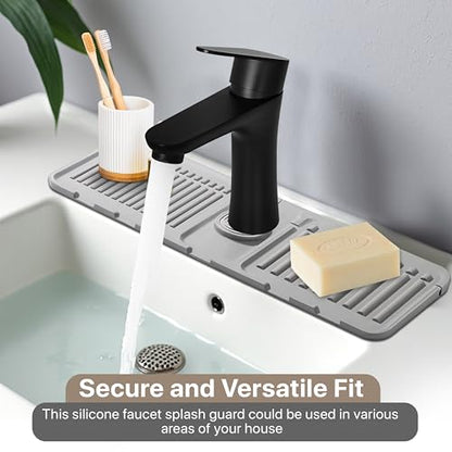 Silicone Faucet Mat 2 Pack - 40x12cm Grey Kitchen Sink Splash Guard and Drying Pad for 3.5-6cm Faucets. Anti-Slip Design with Fast Drainage for Counter Protection, Grey