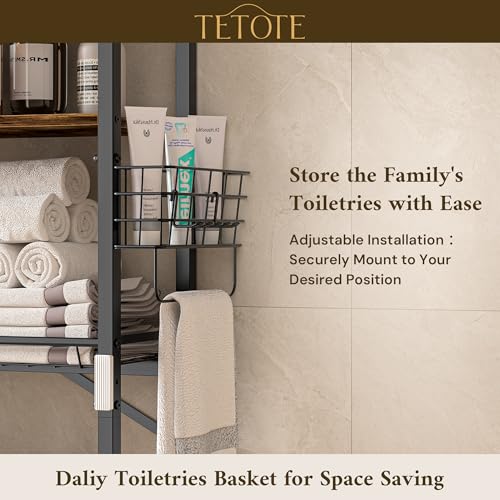 Over-The-Toilet Storage Rack, 4-Tier Bathroom Organizer Shelf Over Toilet with Adjustable Shelf and Basket, Freestanding Space Saver Bathroom Shelves Above Toilet for Room(Brown) - color: Brown