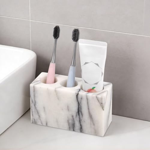 Natural Marble Toothbrush Holder, Lilac, 3 Slots | Large Bathroom Organizer Countertop, Ventilation Design, Stone Toothbrush and Toothpaste Stand, Non-Slip Silicone Pads - color: Lilac, size: 3 Slots