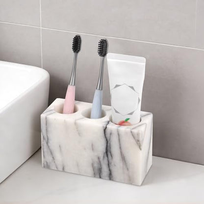 Natural Marble Toothbrush Holder, Lilac, 3 Slots | Large Bathroom Organizer Countertop, Ventilation Design, Stone Toothbrush and Toothpaste Stand, Non-Slip Silicone Pads - color: Lilac, size: 3 Slots