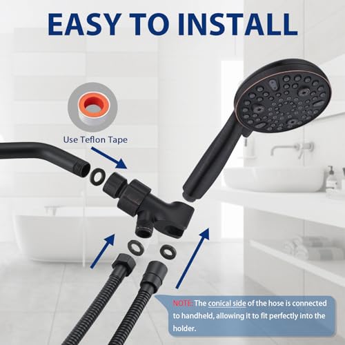 High Pressure 10 Setting Handheld Shower Head, 5" Detachable Showerhead Spray Built-in Power Wash to Clean Tub, Tile & Pets, 79" Extra Long Stainless Steel Hose, Adjustable Bracket - Oil Rubbed Bronze - color: Oil Rubbed Bronze