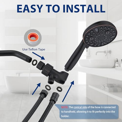 High Pressure 10 Setting Handheld Shower Head, 5" Detachable Showerhead Spray Built-in Power Wash to Clean Tub, Tile & Pets, 79" Extra Long Stainless Steel Hose, Adjustable Bracket - Oil Rubbed Bronze - color: Oil Rubbed Bronze