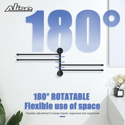 Alise Swivel Towel Rack,Folding 4 Arms Hand Towel Bars Towel Hanger for Bathroom,Wall Mount Drying Racks for Laundry,SUS304 Stainless Steel Swing Out Towel Holder Storage Space Saving,Matte Black | Space Saving Swing Arm Towel Rack for Bathroom Kitchen Ou