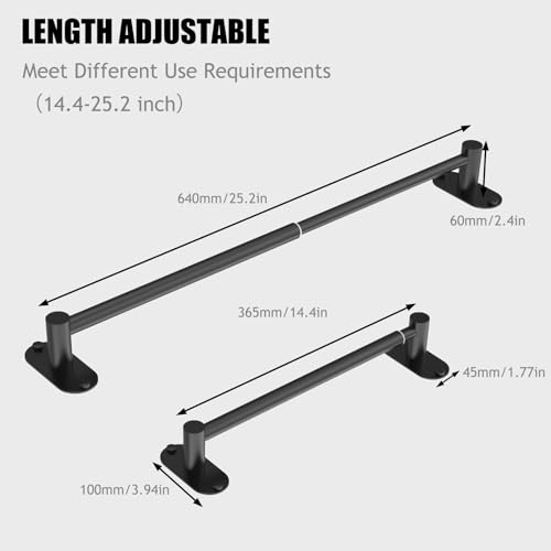 Towel Bar, Adhesive or Drill Wall Mount, Matte Black, 1 Pack | Adjustable 14.4 to 25.2 Inch, 304 Stainless Steel Hand Towel Holder, Round Base Towel Racks for Bathroom, Kitchen Use - color: Standard Length–black