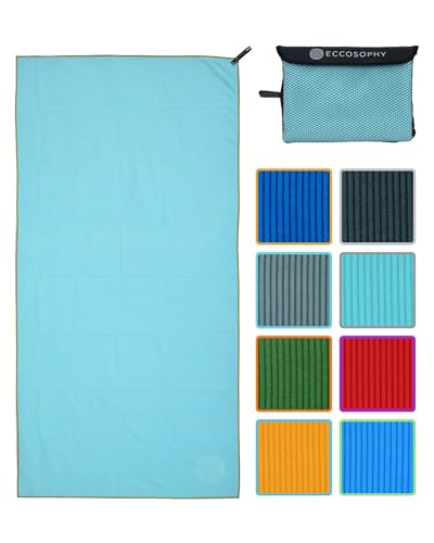 Microfiber Beach Towel, Quick Dry Gym Towel, Sand Free, 71x35 | Ribbed texture, super absorbent, lightweight, quick dry, hanging loop, pouch, travel pool yoga fitness, Aqua - color: Aqua, size: Large (71"x35")