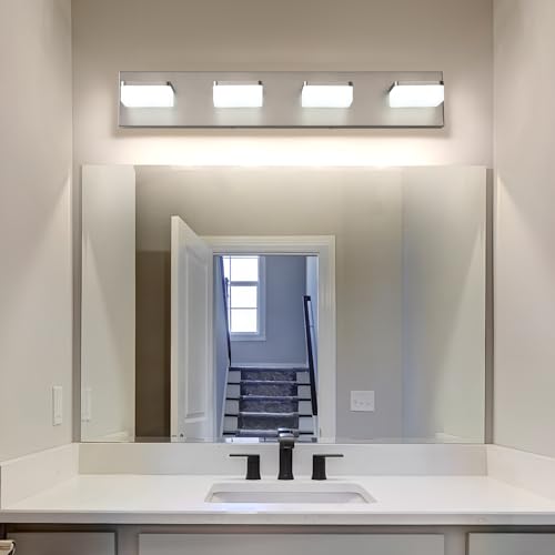 LED Vanity Light Fixture for Bathroom, 4-Light Brushed Nickel Bathroom Light Over Mirror, Modern Vanity Lighting Wall Light Fixtures - size: 4-Light,26Inch