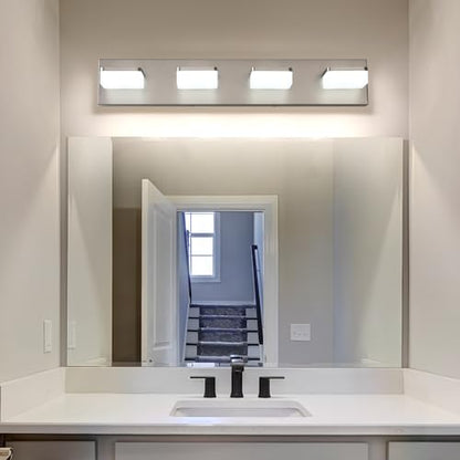 LED Vanity Light Fixture for Bathroom, 4-Light Brushed Nickel Bathroom Light Over Mirror, Modern Vanity Lighting Wall Light Fixtures - size: 4-Light,26Inch