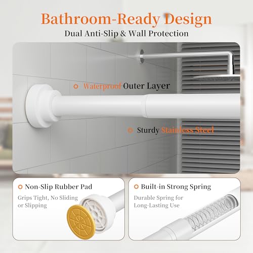 STARLATTA 2 Pack Shower Curtain Rods:43-80 Inch No Drilling Tension Rods, 1" Diameter Heavy Duty Adjustable, Stainless Steel Rust-Proof Spring Anti-Slip Curtain Rod for Bathroom (White,80'') - color: White, size: 43''-80''