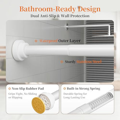 STARLATTA 2 Pack Shower Curtain Rods:43-80 Inch No Drilling Tension Rods, 1" Diameter Heavy Duty Adjustable, Stainless Steel Rust-Proof Spring Anti-Slip Curtain Rod for Bathroom (White,80'') - color: White, size: 43''-80''